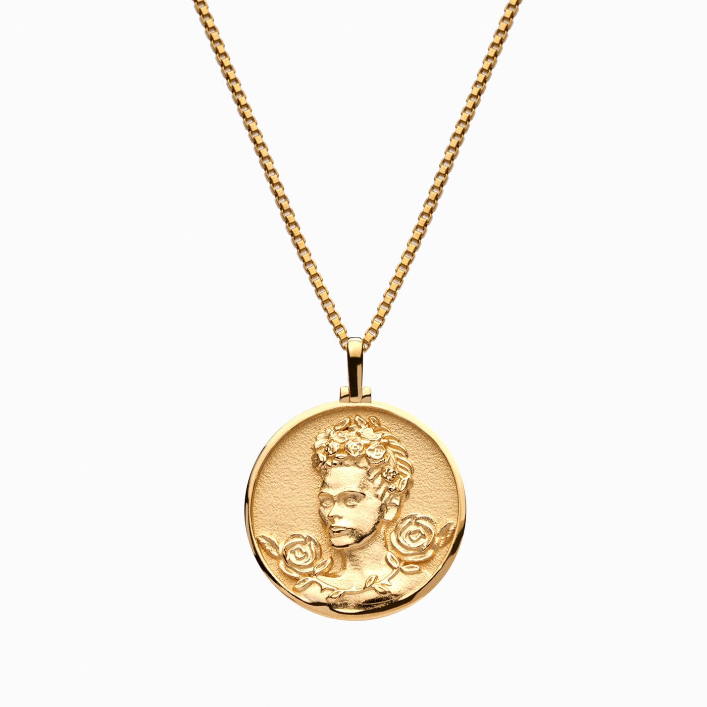 gold coin pendant necklace; frida kahlo necklace