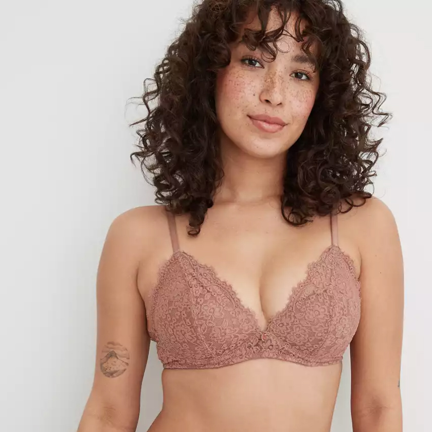 Aerie Real Power Wireless Push Up Far Out Lace Bra