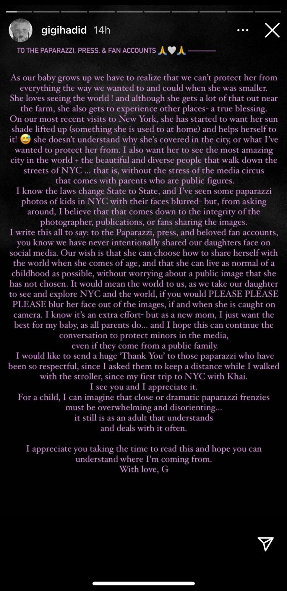 Gigi Hadid letter