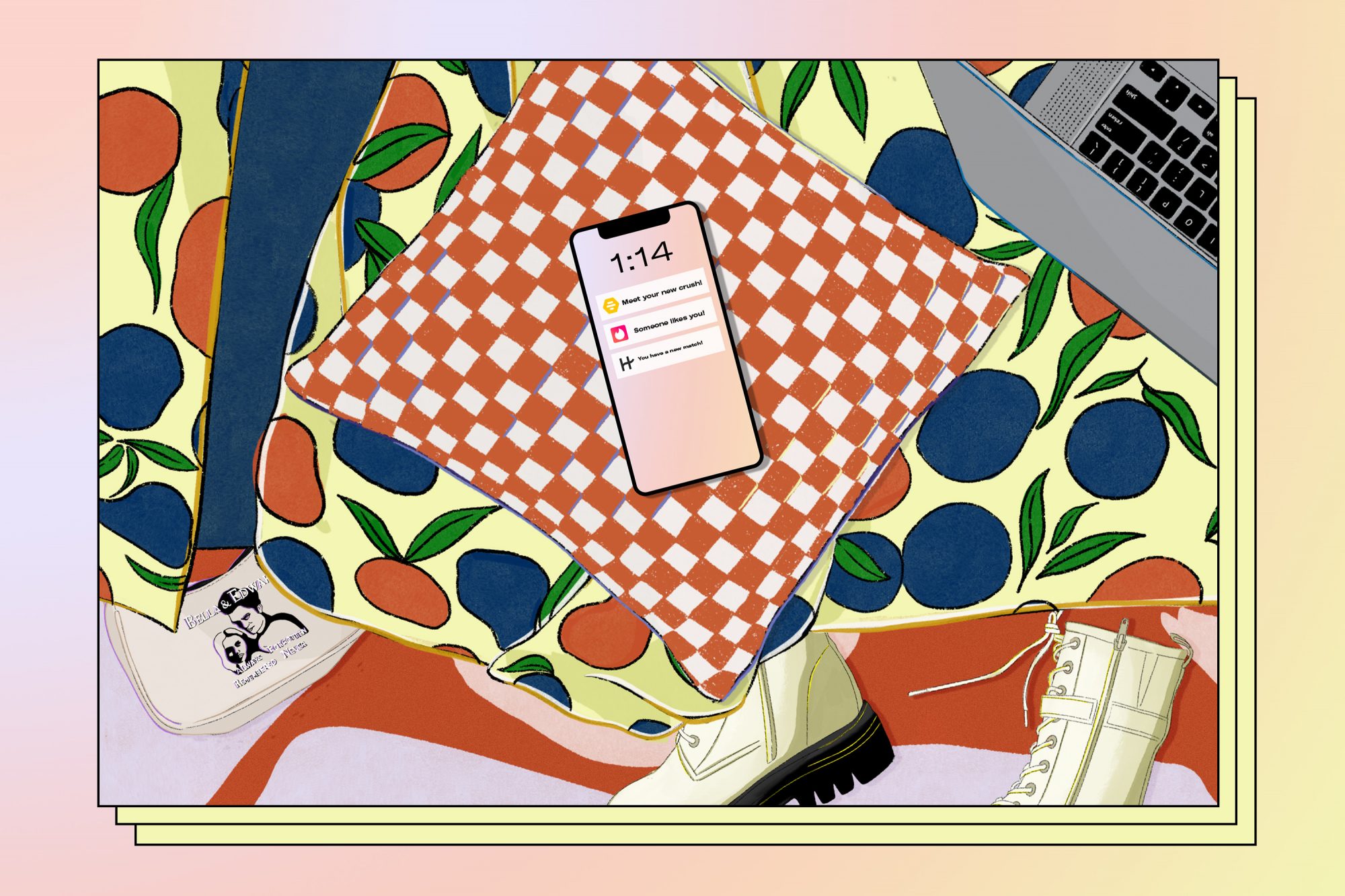 Graphic of phone displaying dating apps