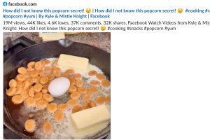 Caramel popcorn with an egg in the middle of pan