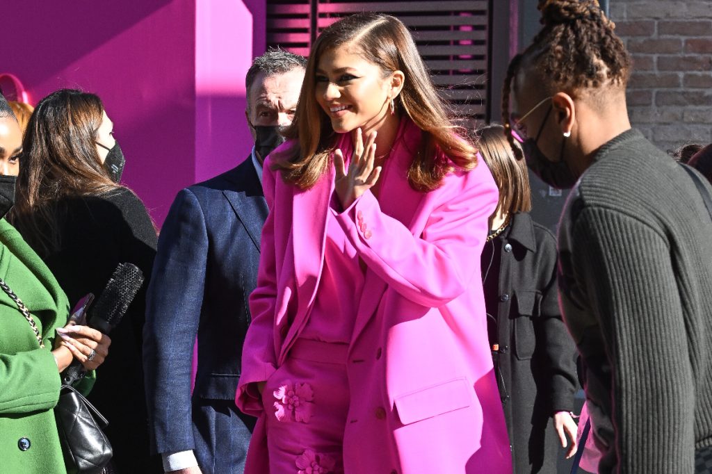 Zendaya in a pink Valentino suit