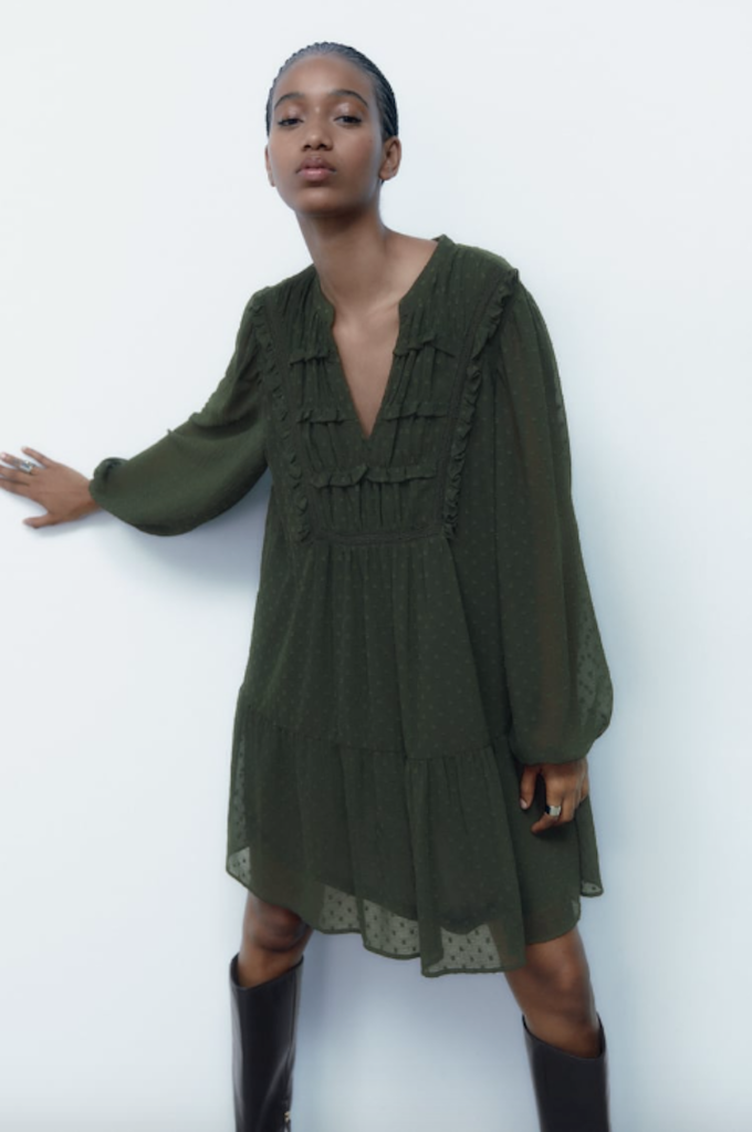 Lace Insert Dotted Dress