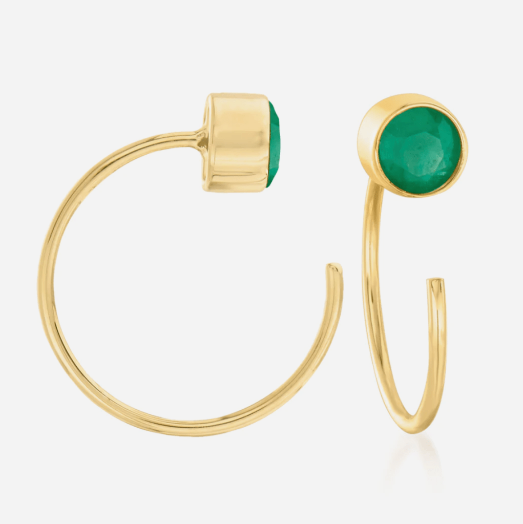 R+S Pure Emerald C-Hoop Earrings in 14kt Yellow Gold