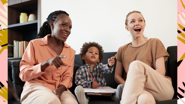 women watching tv with kid