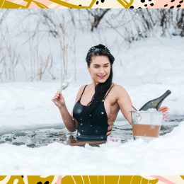 Woman in icy water