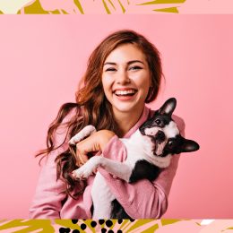 woman happy with dog