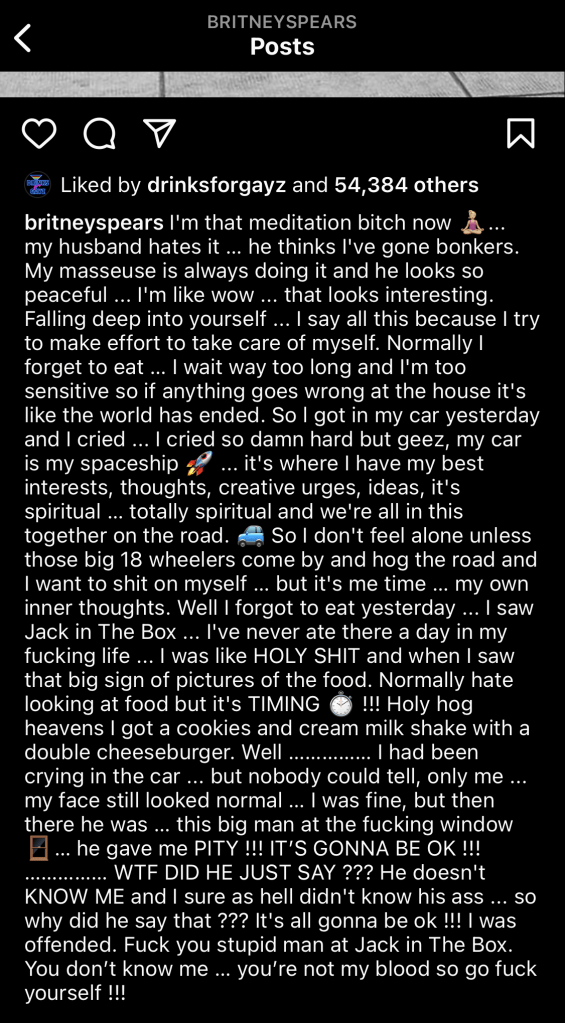 Britney Spears Insta Screenshot
