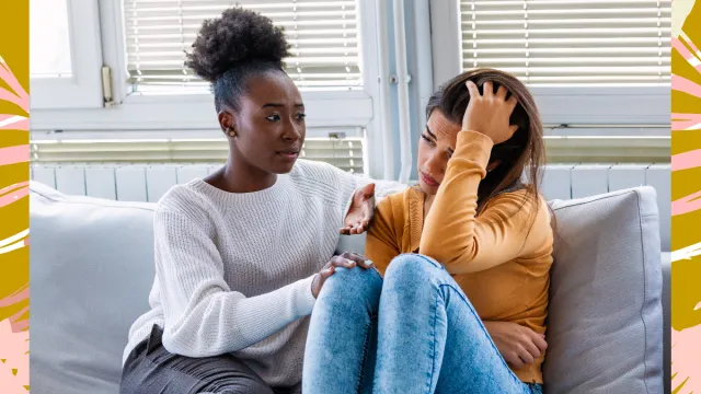 Friends women consoling sad upset 1