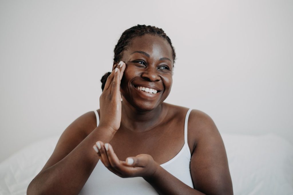 woman using skincare