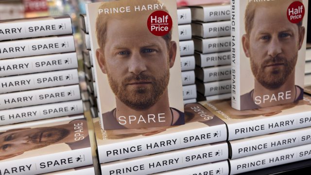 WINDSOR, ENGLAND - JANUARY 10: Prince Harry's book "Spare" goes on display