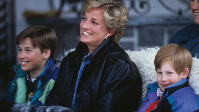 Princess Diana with her sons Prince William (left) and Prince Harry on a skiing holiday in 1993